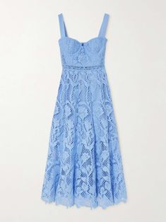 SELF-PORTRAIT Guipure lace midi dress Self Portrait Lace Dress, Net A Porter Dress, Blue Summer Dresses, Self Portrait Dress, Lace Midi, Cocktail Dress Lace, Lace Midi Dress, Reception Dress, Blue Midi Dress