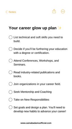 a poster with the words, your career glow up plan