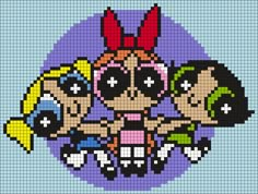 The Powerpuff Girls Perler Bead Pattern / Bead Sprite Power Puff Girls Pixel Art, Perler Beads Ideas, Kandi Cuffs, Graph Crochet, Pony Bead Patterns, Power Puff