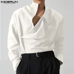 SPECIFICATIONS Brand Name: INCERUN Material: POLYESTER Shirts Type: Casual Shirts Applicable Scene: CASUAL Style: Casual Origin: Mainland China CN: Guangdong Sleeve Length(cm): Full Applicable Season: Spring and Autumn Gender: MEN Item Type: SHIRTS Place Of Origin: China (mainland) Collar: stand Closure Type: Single Breasted Sleeve Style: regular Model Number: Men Solid Color Casual Shirts Fabric Type: Broadcloth Pattern Type: Solid Color: Black,White,Khaki Size: S,M,L,XL,2XL,3XL,4XL,5XL,Plus Size Type: Men Long Sleeve Irregular Shirts Style: Camisa Masculina Wholesale,Dropshipping: Welcome Fabric Material: 100%Polyester Choice: yes semi_Choice: yes {custom} Size:S,M,L,XL,2XL,3XL,4XL,5XLFabric Material:100%PolyesterColor:Black,White,KhakiOccasion:LeisurePattern:Solid colorProduct Descripti Over Size Shirt Men, Mens Shirt Styling, Men’s Shirt Pattern, Men’s Shirts, Shirt Pattern For Men, Streetwear Fashion Male, Casual Mens Fashion, Collar Patterns, Shirt With Long Sleeve