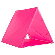 a pink tent is set up against a white background