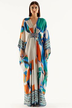 Turtle Dove?Printed Kaftan Design by Rajdeep Ranawat at Pernia's Pop Up Shop 2022 Rajdeep Ranawat, Placement Embroidery, Printed Kaftan, Turtle Dove, Apron Dress, Fabric Silk, Festival Wear