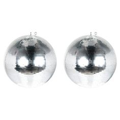 two shiny silver christmas balls on a white background