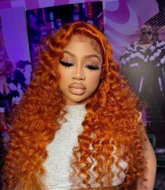 Ginger Wand Curls, Ginger Curly Wig Black Women, Ginger Curly Hair Black Women, Ginger Orange Hair, Lace Front Wigs Straight, Colored Human Hair Wigs, Ali Grace Hair, Hair Color Orange