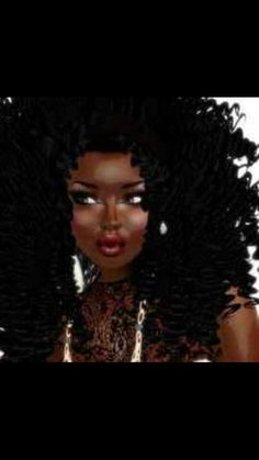 an animated image of a woman with large afros on her head and long black hair