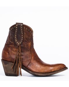 Fringe along piping Studded pull tabs Leather outsole Side zipper Pointed toe Cowboy heel Full-grain leather Leather lining Leather Boots With Heel Pull Tab For Rodeo, Western Boot Outfit, Fringed Boots, Shyanne Boots, Western Boots Outfit, Steampunk Boots, Ariat Boots, Western Ankle Boots, Fashionable Snow Boots