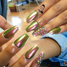 French Nails Glitter, Metallic Nails Design, Her Nails, Metallic Nails, Alpha Kappa Alpha, Get Nails, I Love Nails, Acrylic Nails Coffin, Fabulous Nails