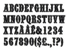 an old fashioned font that is black and white with the letters in it's lowercase