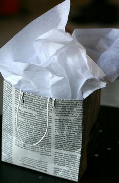 a paper bag sitting on top of a table