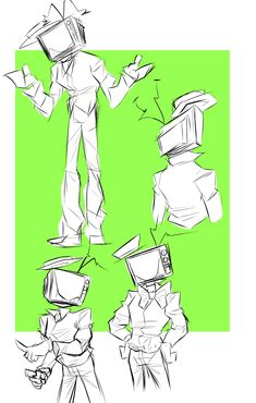 a drawing of a man with boxes on his head and hands in front of him