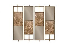 three mirrors with different shapes and sizes on each one, in front of a white background