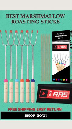 Best Extra long marshmallow roasting sticks for fire pit-Set of 8 long smores sticks for fire pit & Hot Dog Forks 32 Inches Telescoping for Fire Pit Campfire with Extra 10 Bamboo Skewers BBQ Kit.
FREE heat resistant carry canvas zipper bag and colored Packaging Box Make it a great GIFT! This is a complete marshmallow roasting kit for Fire Pit!
Extra-long marshmallow roasting sticks for fire pit are extendable!
marshmallows skewers are made of premium quality.personalized smores sticks are safe. Patio Fire Pit