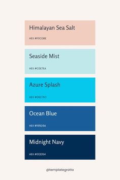 the color scheme for an ocean themed website, with different colors and font options to choose from