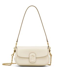 cloud white leather smooth grain tonal logo plaque debossed logo to the rear gold-tone hardware foldover top with magnetic fastening detachable leather and chain-link shoulder strap single detachable top handle main compartment internal slip pocket debossed internal logo full lining Cute White Purse, White Designer Bag, Summer Bag Essentials, Debossed Logo, Pinterest Ideas, Bag Essentials, Summer Bag