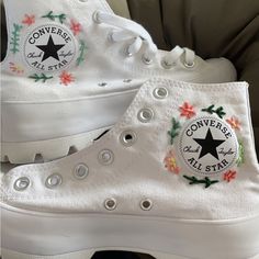 - Embroidered With Love By Me! - Size 7 Women’s - Very Good Condition, Worn A Handful Of Times But Super Clean! - Nonsmoking Home - Always Will To Negotiate, Ask Me Questions & Make Me An Offer! Embroidered Converse Wedding, Embroider Converse, Embroidered Shoes Converse, White Platform Converse, Converse Embroidery, Embroidered Converse, Wedding Converse, Platform Converse, All Stars Converse