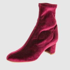 Beautiful Sarah Flint Velvet Sock Booties. The Dark Pink Color Is Fabulous To Perk Up Any Outfit. Dark Pink Color, Sarah Flint, Velvet Socks, Sock Booties, Dark Pink, Pink Red, Pink Color, Bootie Boots, Ankle Boots