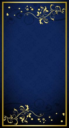 a blue and gold background with flowers