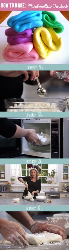 the process of making rainbow donuts is shown here