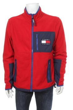 Tommy Hilfiger  FLEECE jacket Flag Logo Multicolor Red/Blue Size Xl Death Stock Iconic 90s, Polar Fleece, 90s Fashion, Fleece Jacket