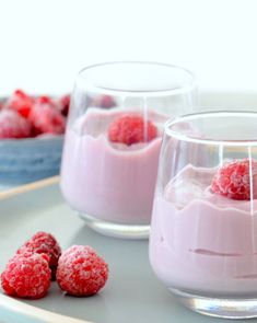 raspberry cashew mousse is served in glasses