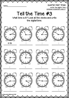 telling time worksheet for students to learn how to tell the time on clocks