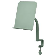 a green wall mounted toilet paper holder on the side of a white wall with an extended arm