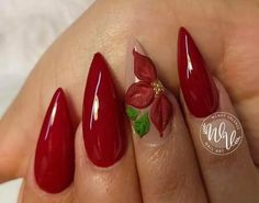 Mistletoe Christmas Nails, Pointsettia Nails, Christmas Mistletoe Nails, Poinsettia Nails Design, Pointsetta Nail Design, Poinsettia Nail Art, Poinsettia Nails, Diy Christmas Nail Designs, Christmas Nails Short