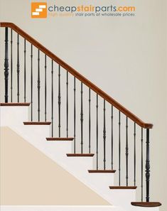 an image of a stair railing with wood handrails