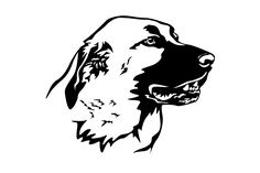 a black and white drawing of a dog's head