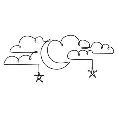 a line drawing of the moon and clouds