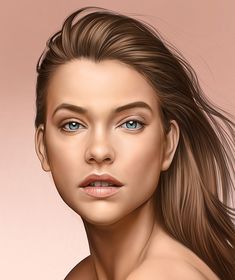 a digital painting of a woman with blue eyes