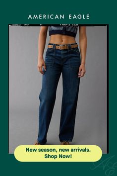 Mid-weight structured denim with just enough stretch for everyday comfort/Holds its shape & won't bag out. Ever./Dark wash/Utility details Aerie Bras, Cargo Jeans, Graphic Tops, Swim Accessories, Denim Shop, Night Outfits, High Jeans, Swim Shorts, High Waist Jeans