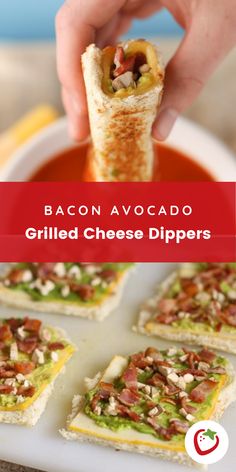 bacon avocado grilled cheese dippers on a platter with text overlay