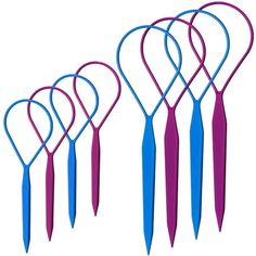 four different colored toothbrushes with blue and pink handles