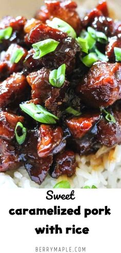 sweet and sour caramelized pork with rice is an easy weeknight dinner recipe