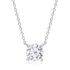 Ross-Simons - 1.00ct Lab Grown Diamond Solitaire Necklace in Silver. 20". Captivating sparkle can fit within the budget. Our stunning 1.00 carat round brilliant-cut lab-grown diamond solitaire necklace shines in polished sterling silver on a classic cable chain. Lab-grown diamonds are identical to mined diamonds according to their optical, physical and chemical properties. Springring clasp, lab-grown diamond solitaire necklace. Diamond birthstones are the perfect gift for April birthdays. Solitaire Necklace Diamond, Physical And Chemical Properties, Solitaire Necklace, Diamond Birthstone, Diamond Jewelry Necklace, Diamond Solitaire Necklace, Solitaire Necklaces, Necklace Diamond, Big Gifts