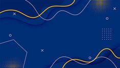 an abstract blue background with yellow lines and dots in the shape of wavy shapes on a dark blue background