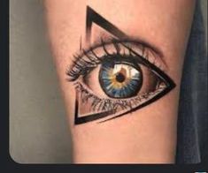 an eye tattoo on the leg