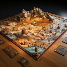 a board game is displayed on a table with other games and accessories around the board