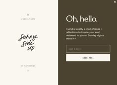 an email form with the words oh, hello written in black and white on it