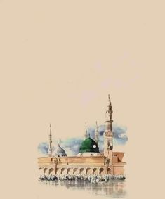 an artistic painting of a mosque in the middle of water