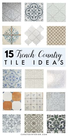 the top 15 french country tile ideas for your home or kitchen, including blue and white tiles