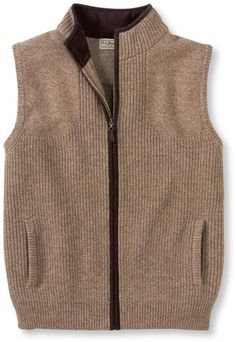 L.L. Bean L.L.Bean Men's Waterfowl Sweater Vest Rugged Winter Vest For Outdoor Activities, Rugged Outdoor Winter Vest, Cozy Brown Outerwear With Ribbed Collar, Beige Winter Outdoor Vest, Winter Beige Outdoor Vest, Beige Winter Vest For Outdoor, Winter Outdoor Beige Vest, Wool Outerwear For Outdoor Activities In Fall, Wool Outerwear For Fall Outdoor Activities