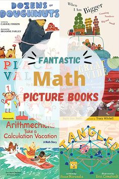 the book cover for fantastic math picture books, with pictures of animals and other things