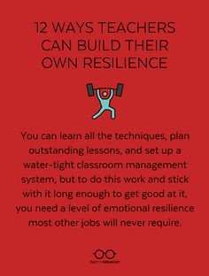 a red poster with the words 12 ways teachers can build their own resilince