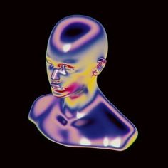 an abstract image of a man's head in purple and yellow