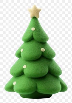 a green christmas tree with white dots on the top and a star at the top