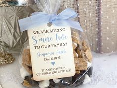 a bag filled with cookies sitting on top of a table