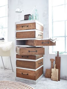 the drawers are stacked on top of each other