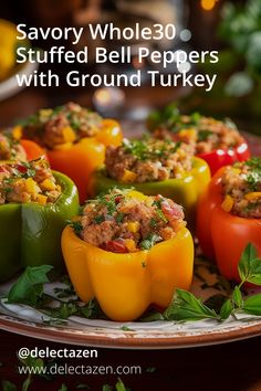 stuffed bell peppers with ground turkey on a plate